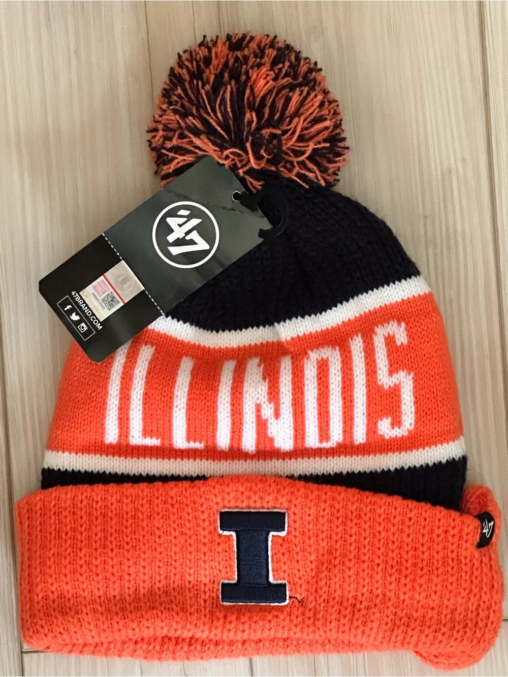 University of Illinois Knit Pom Beanie - Orange & Navy unisex